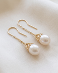 14K Yellow Gold Pearl Drop Dangle Earrings