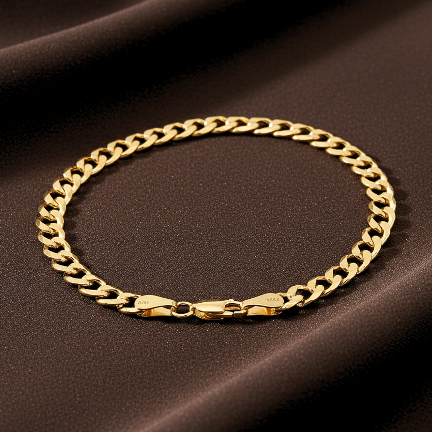 14K Solid Yellow Gold Curb Link Chain Bracelet, 7 Inches