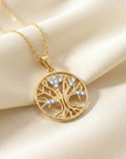 14K Yellow Gold Lab Diamond Tree Of Life Pendant Necklace, 0.10ctw