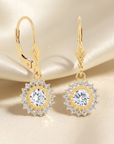 14K Yellow Gold Sunburst CZ Drop Dangle Earrings