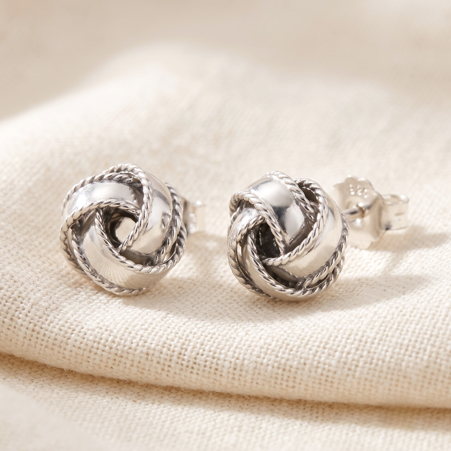 Sterling Silver Braided Love Knot Studs, Pushback