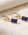 14K Gold Blue Sapphire Emerald-Cut Gemstone Drop Earrings