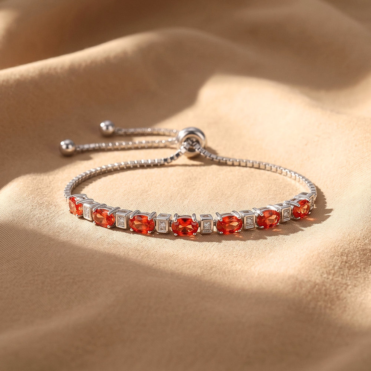 Sterling Silver Garnet CZ Gemstone Bracelet