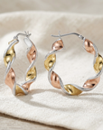Sterling Silver Tricolor Three-Tone Hoop Earrings, 30mm