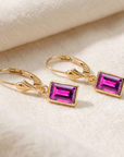 14K Gold Ruby Emerald-Cut Gemstone Drop Earrings