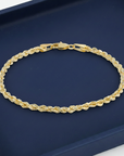 14K Yellow Gold Rope Chain Bracelet, Lobster Lock