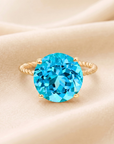 14K Yellow Gold Brilliant-Cut Round Swiss Blue Topaz Gemstone Ring