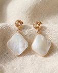 14K Gold Natural Citrine With Mother Of Pearl Drop Earrings