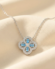 Sterling Silver Blue CZ Clover Charm Pendant Necklace
