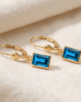 14K Gold Natural London Blue Topaz Emerald-Cut Gemstone Drop Earrings