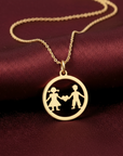 14K Yellow Gold Boy & Girl Heart Pendant Necklace