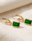 14K Gold Green Emerald Gemstone Drop Earrings
