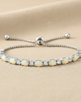 Sterling Silver Fire Opal Adjustable Bracelet With Cubic Zirconia Stones