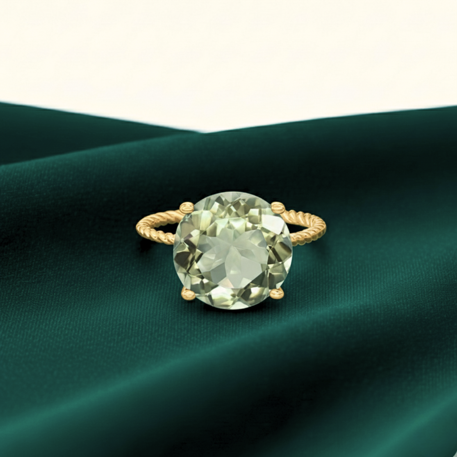 14k Yellow Gold 5 Carat Green Amethyst Gemstone Ring, "Ms. Luscious"