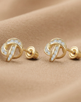 Solid 14k Gold Brilliant CZ Love Knot Twist Studs, 7mm, With Screwbacks