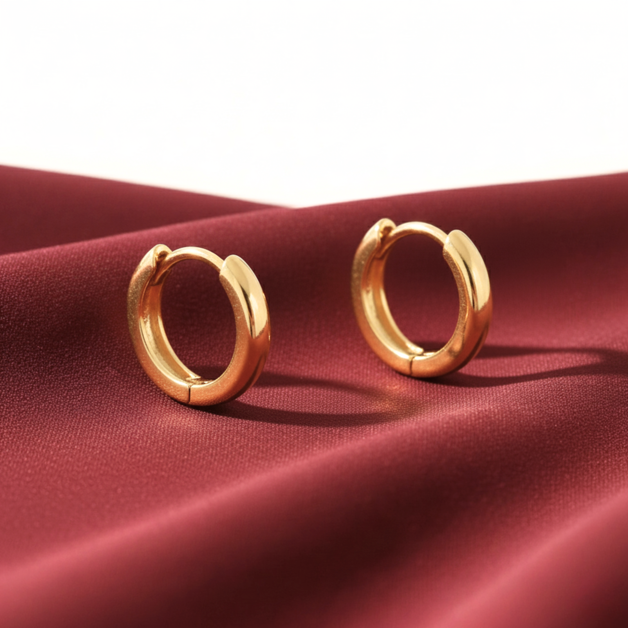 14k Gold Small Huggie Hoop Earrings, 12mm