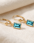 14K Gold Natural Sky Blue Topaz Emerald-Cut Gemstone Drop Earrings