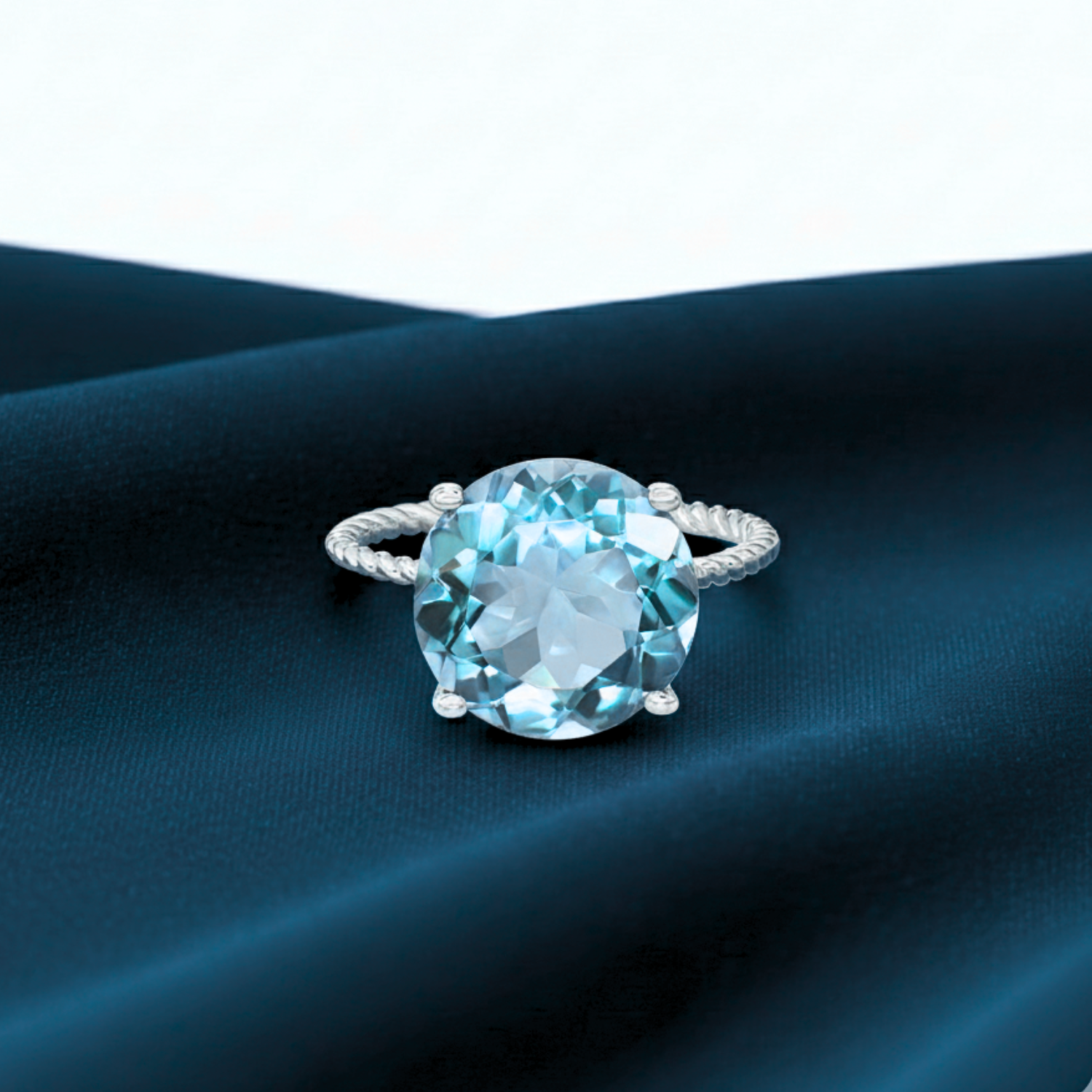 Sterling Silver Sky Blue Topaz Ring, Five Carat Natural Gemstone, 925 Twist Rope Design, &quot;Ms. Luscious&quot;