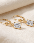 14K Gold Natural White Topaz Emerald-Cut Gemstone Drop Earrings