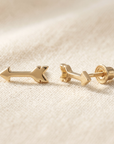 14k Solid Yellow Gold Tiny Arrow Studs, With Screw on Screwbacks