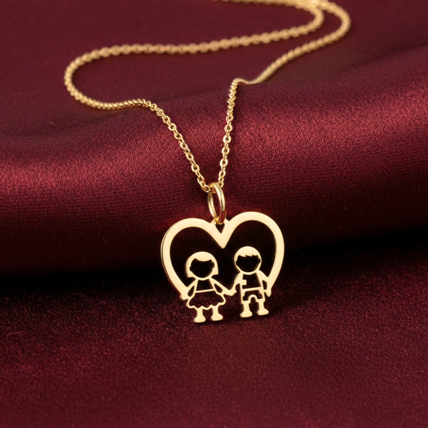 14K Yellow Gold Boy &amp; Girl Heart Pendant Necklace