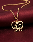 14K Yellow Gold Boy & Girl Heart Pendant Necklace