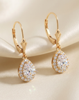 14K Gold Teardrop Earrings, Halo Drop Dangle Earrings With Secure Lever-backs