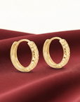 14K Gold Huggie Earrings, Diamond-Cut Engravings, Size 12mm
