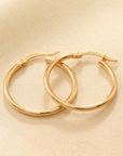 14K Yellow Gold Round Hoop Earrings, 2mm Thin