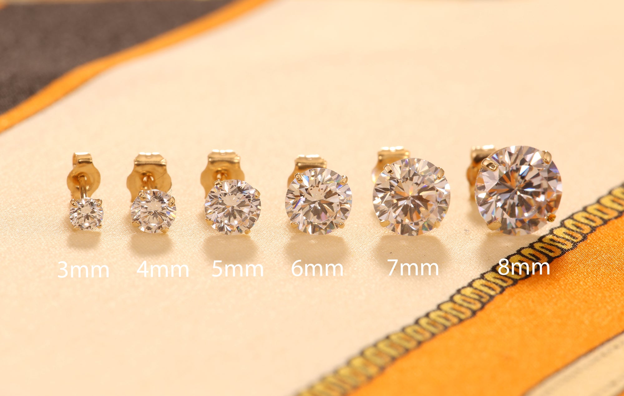 Bundle Set of 3! 14k Yellow Gold Solitaire Stud Earrings, Pushback Sleeper Studs, Unisex