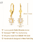 14k Yellow Gold Zirconia Birthstone Flower Earrings, Classy and Elegant Earrings, Available in 12 Colors
