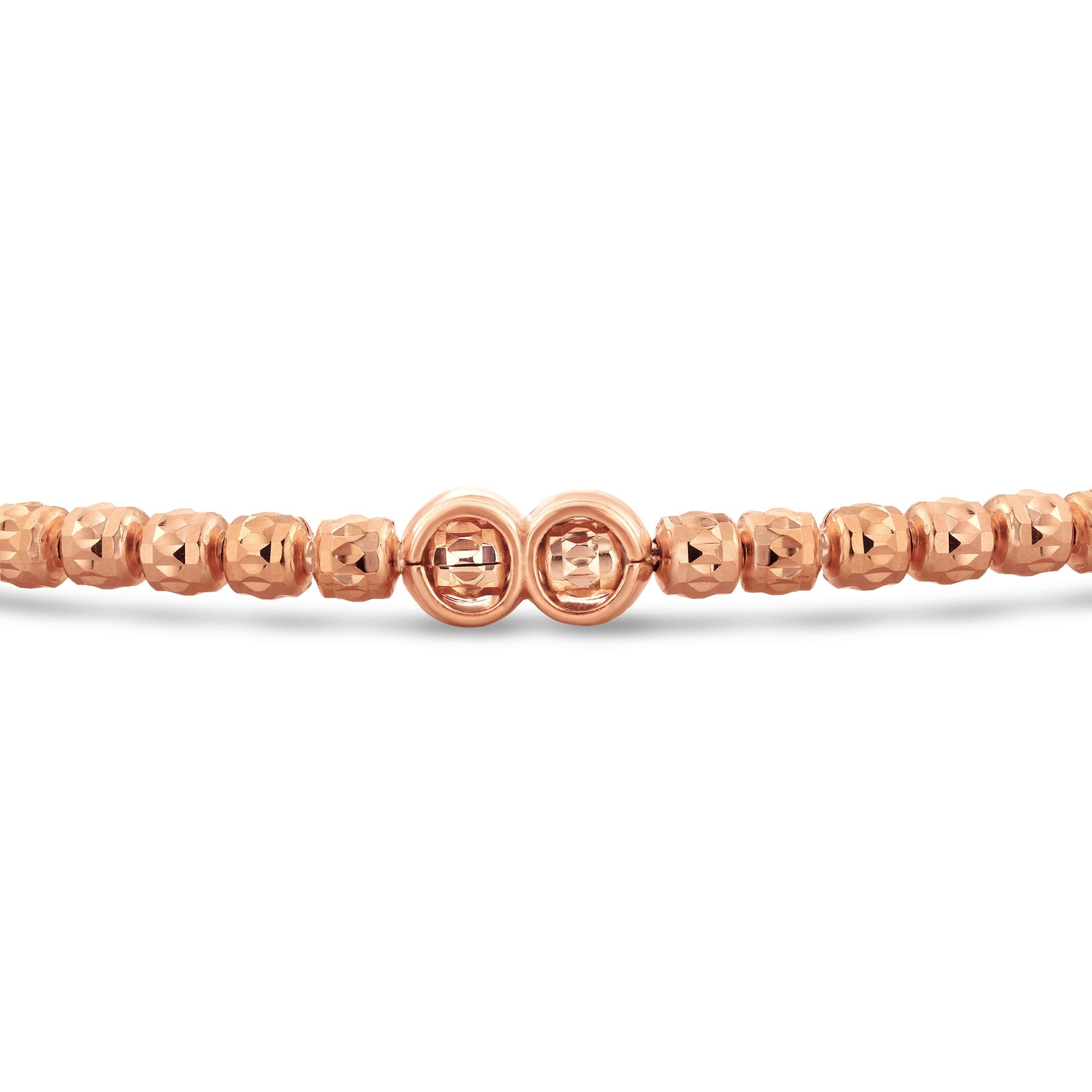 14K Rose Gold Plated Diamond-Cut "Tiger" Bead Stretch Bracelet, Solid Sterling Silver