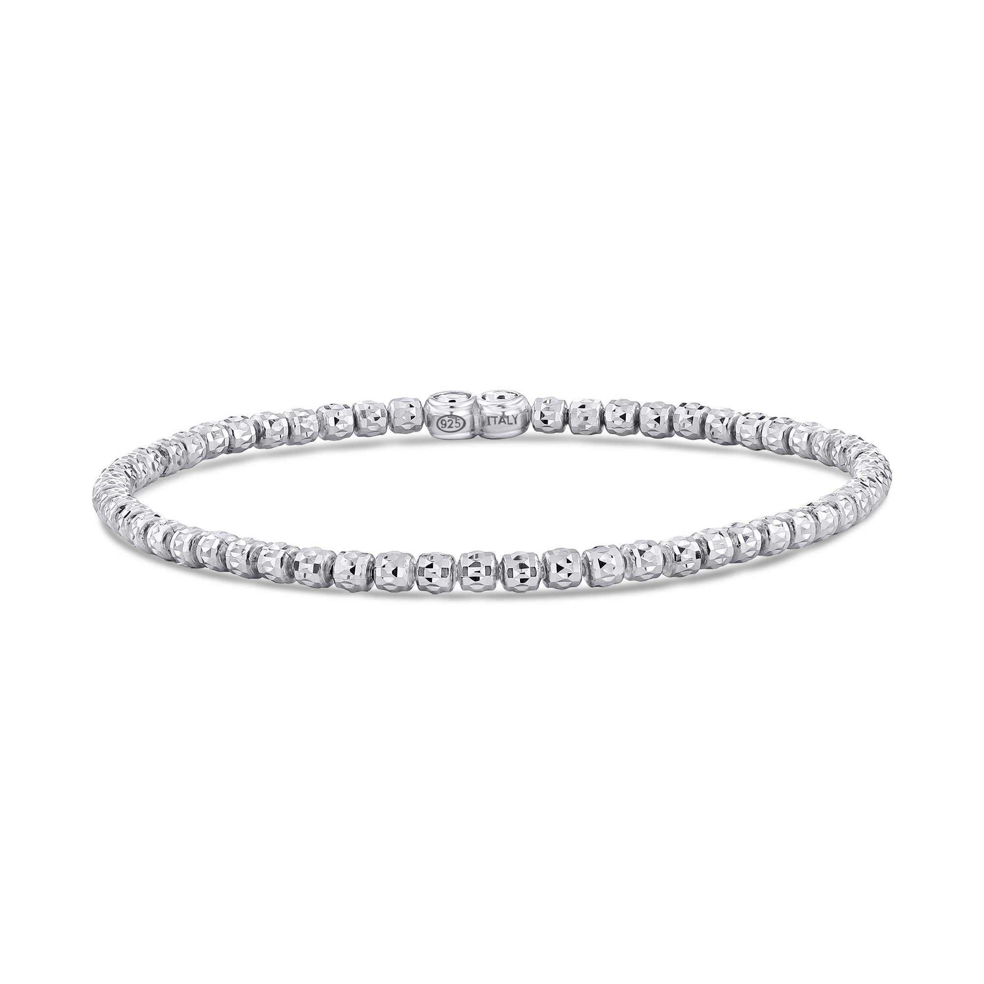 Sterling Silver Diamond-Cut "Tiger" Bead Stretch Bracelet