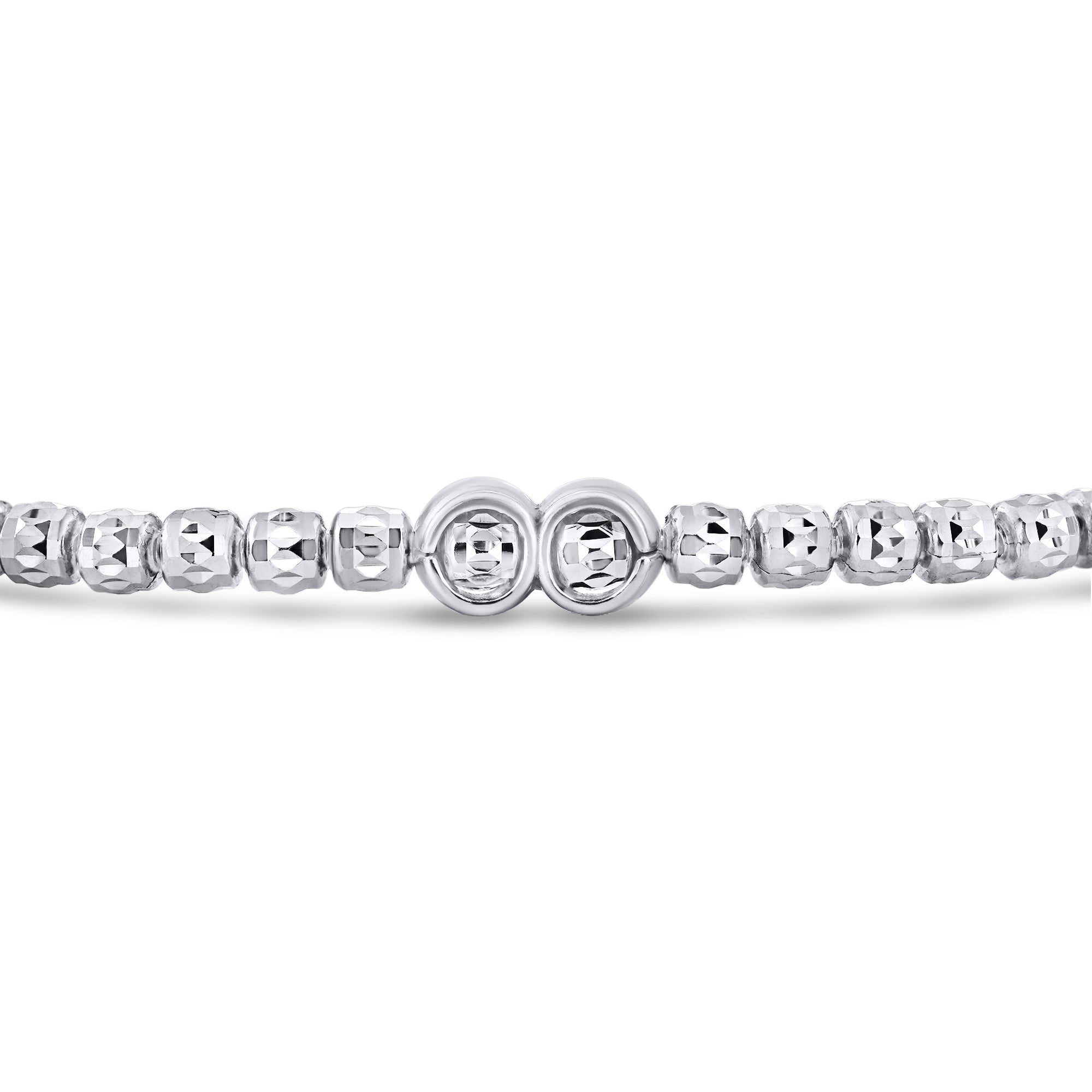 Sterling Silver Diamond-Cut "Tiger" Bead Stretch Bracelet