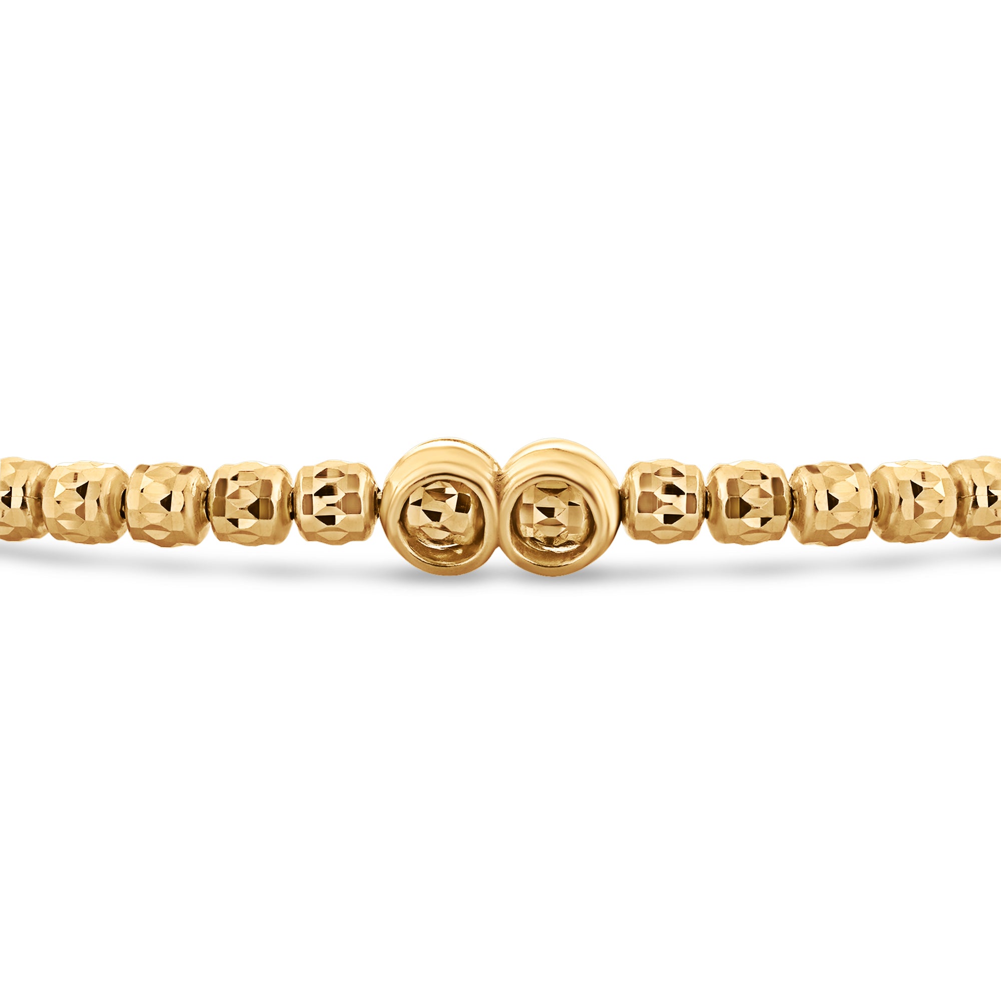14K Gold Plated Diamond-Cut "Tiger" Bead Stretch Bracelet, Solid Sterling Silver