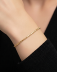 14K Gold Plated Italian Box Chain Bracelet, Solid Sterling Silver, With Lobster Lock