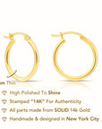 14K Yellow Gold Round Hoop Earrings, 2mm Thin