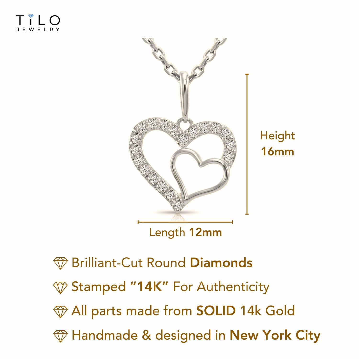 14K Lab Diamond Open Heart Pendant Necklace, 0.17ctw