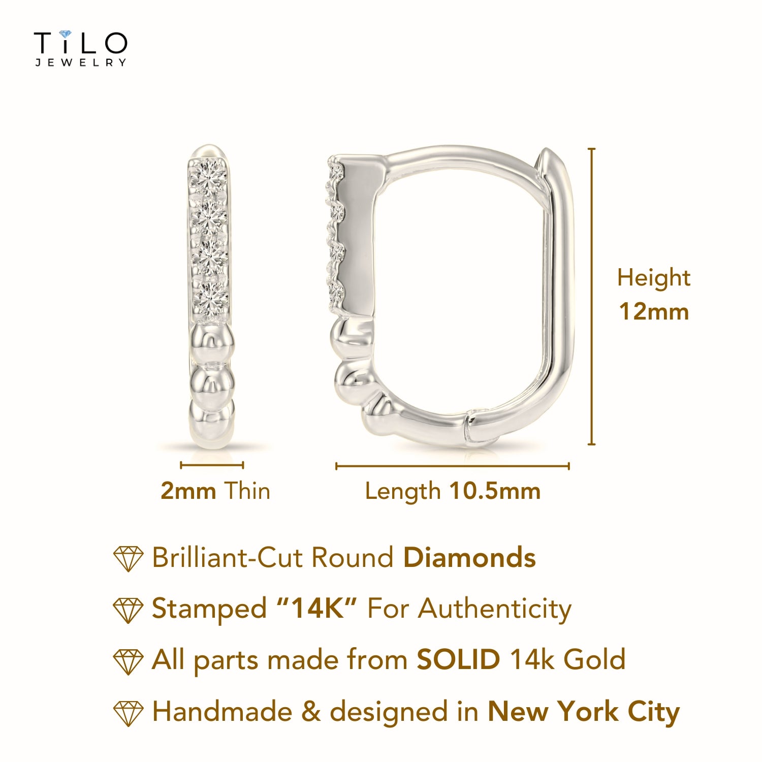 14K Gold Lab Diamond Oval Huggie Hoop Earrings, 0.10ctw