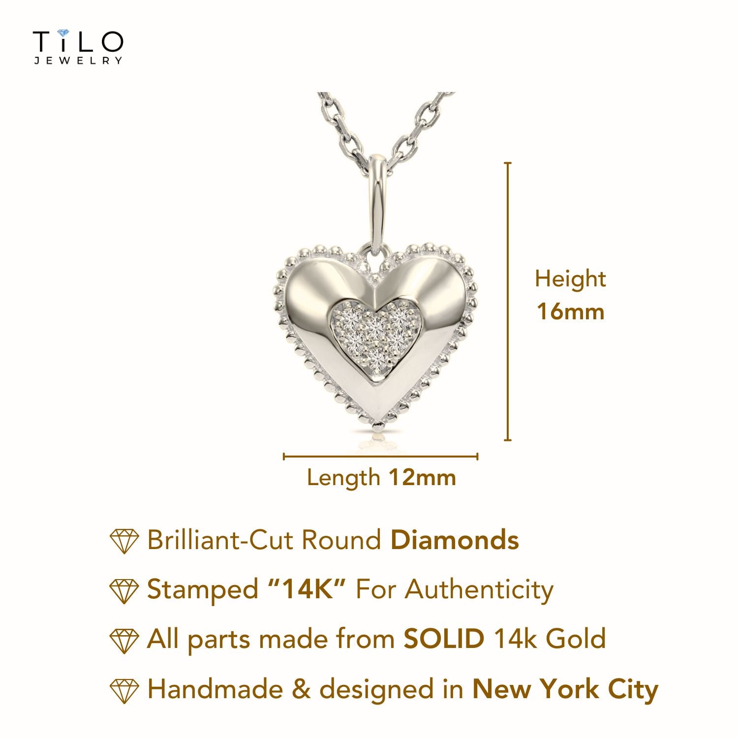 14K White Gold Lab Diamond Heart Pendant Necklace, 0.15ctw