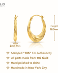10K Yellow Gold Twisted Dotted Hoop Earrings