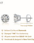 14K White Gold Solitaire Lab Diamond Studs, Screwback
