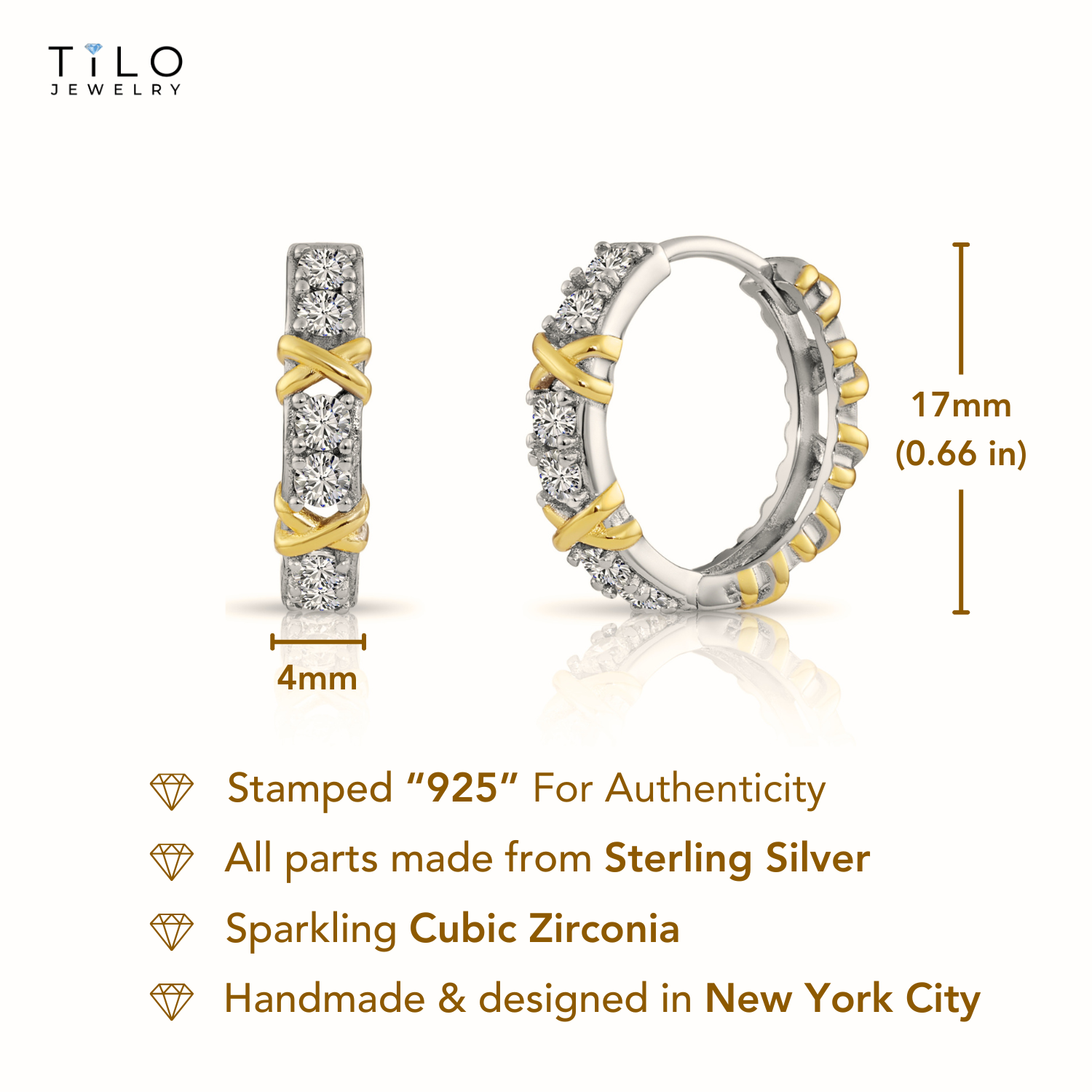 Sterling Silver Two-Tone CZ Huggie Earrings
