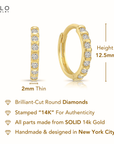 14K Yellow Gold Single Row Lab Diamond Huggie Earrings, 0.14ctw