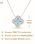 Sterling Silver Blue CZ Clover Charm Pendant Necklace