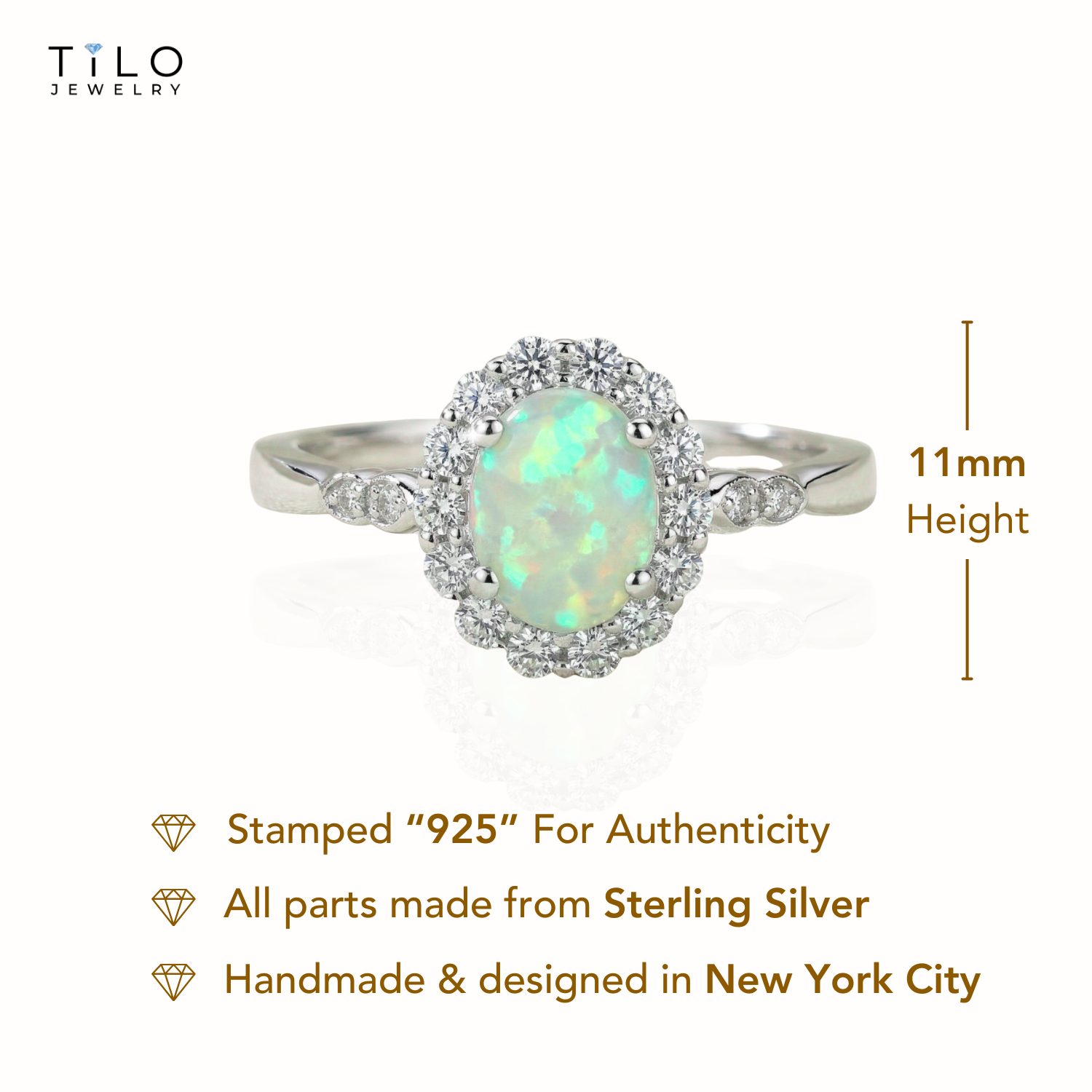 Sterling Silver Fire Opal Oval Ring, With CZ Halo