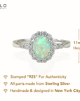 Sterling Silver Fire Opal Oval Ring, With CZ Halo
