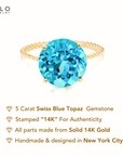 14K Yellow Gold Brilliant-Cut Round Swiss Blue Topaz Gemstone Ring