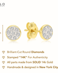 14K Yellow Gold Natural Round Diamond Stud Earrings, 0.10ctw