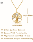 14K Yellow Gold Lab Diamond Tree Of Life Pendant Necklace, 0.10ctw